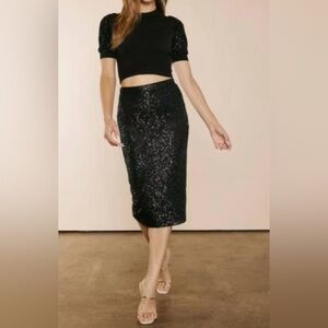 Lafayette 148 New York Sexy Little Black Sequin Pencil Skirt Aline‎ Classic Work
